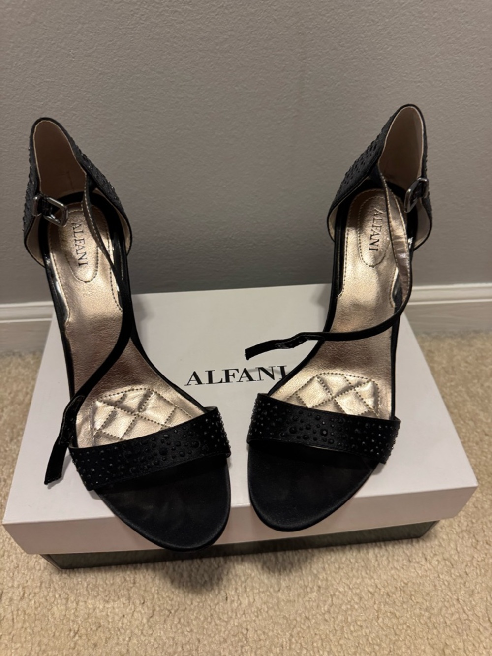 Alfani Black Embellished Ankle-Strap Heeled Sandals
